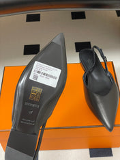 HM 26S NICOLE SLINGBACK IN BLACK CALFSKIN SILVER HARDWARE