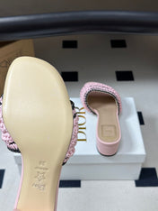DIOR 26S BLOCK-HEEL SLIDE SANDALS 40MM IN PINK RAFFIA