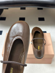 MIUMIU 26S BALLET FLATS IN BROWN LAMBSKIN