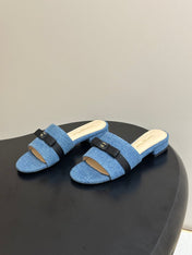 GIANVITO ROSSI 26S SLIDES IN BLUE DENIM