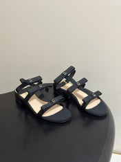 GIANVITO ROSSI 26S STRAPPY FLAT SANDALS IN BLACK FABRIC