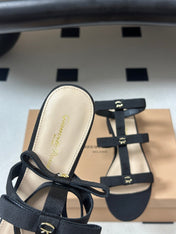 GIANVITO ROSSI 26S STRAPPY FLAT SANDALS IN BLACK FABRIC