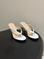 GIANVITO ROSSI 26S THONG HEEL SANDALS 70 MM IN WHITE CALFSKIN