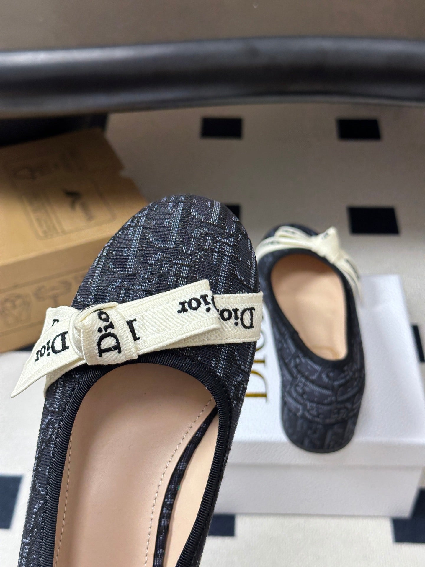 DIOR 26S J'ADIOR OBLIQUE BOW PUMPS 35MM IN BLACK DIOR OBLIQUE EMBROIDERED CANVAS