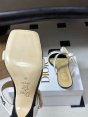 DIOR 26S J'ADIOR MULE SANDALS 35MM IN BLACK CALFSKIN WITH WHITE LOGO RIBBON