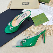 GG  Women's Horsebit mid-heel slide sandal in glossy Jade Green