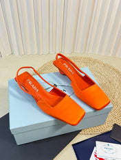 PRA SQUARE TOE SLINGBACK PUMPS BRIGHT ORANGE SATIN