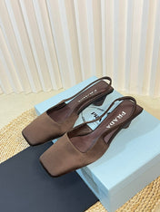 PRA SQUARE TOE SLINGBACK PUMPS CHOCOLATE SATIN