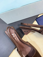 PRA SQUARE TOE SLINGBACK PUMPS CHOCOLATE SATIN