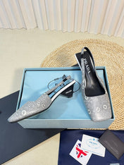 PRA SQUARE TOE SLINGBACK PUMPS PALE SNAKESKIN MOTIF SATIN