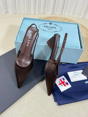PRA POINTED TOE SLINGBACK PUMPS CHOCOLATE SATIN