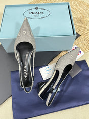 PRA POINTED TOE SLINGBACK PUMPS SNAKESKIN MOTIF SATIN