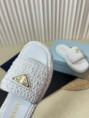 PRA CROCHET FLATFORM SLIDES WHITE RAFFIA