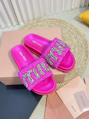 Bright Pink Sheepskin Diamond Slippers