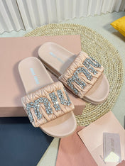 Pastel Pink Sheepskin Diamond Slippers