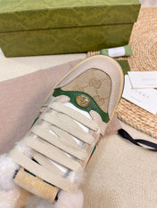 SNEAKER WITH WEB IN BEIGE GREEN FABRIC MIX SUEDE AND LAMB WOOL LINING