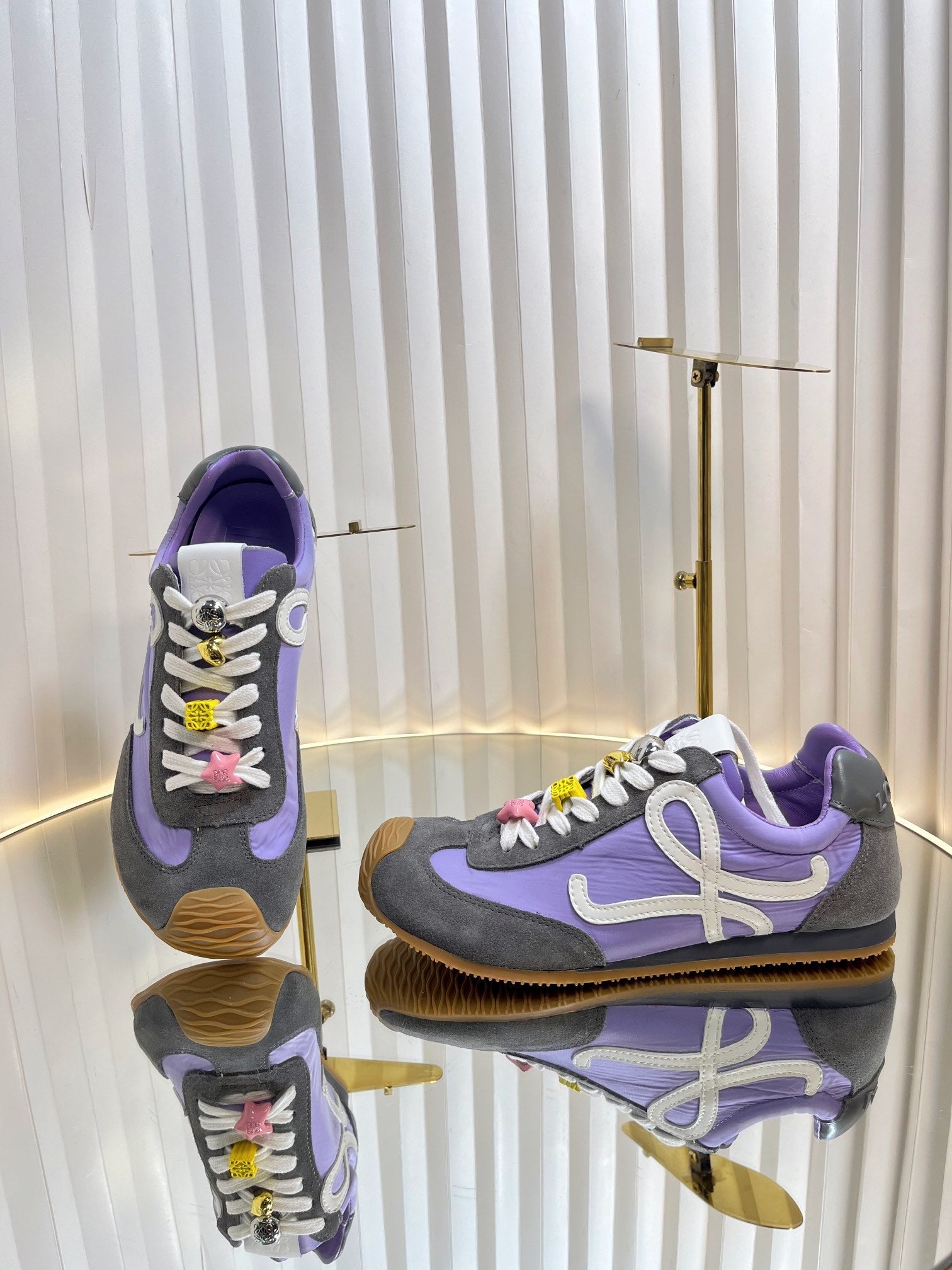 LOEWE 26S RUNNER 2.0 SNEAKERS IN DARK GREY SUEDE AND PURPLE FABRIC