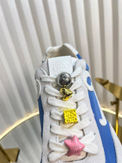 LOEWE 26S RUNNER 2.0 SNEAKERS IN WHITE SUEDE AND BLUE FABRIC