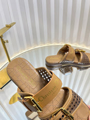 D-AVENUE SLIDES 25S IN BROWN CALFSKIN MICRO CANNAGE MOTIF