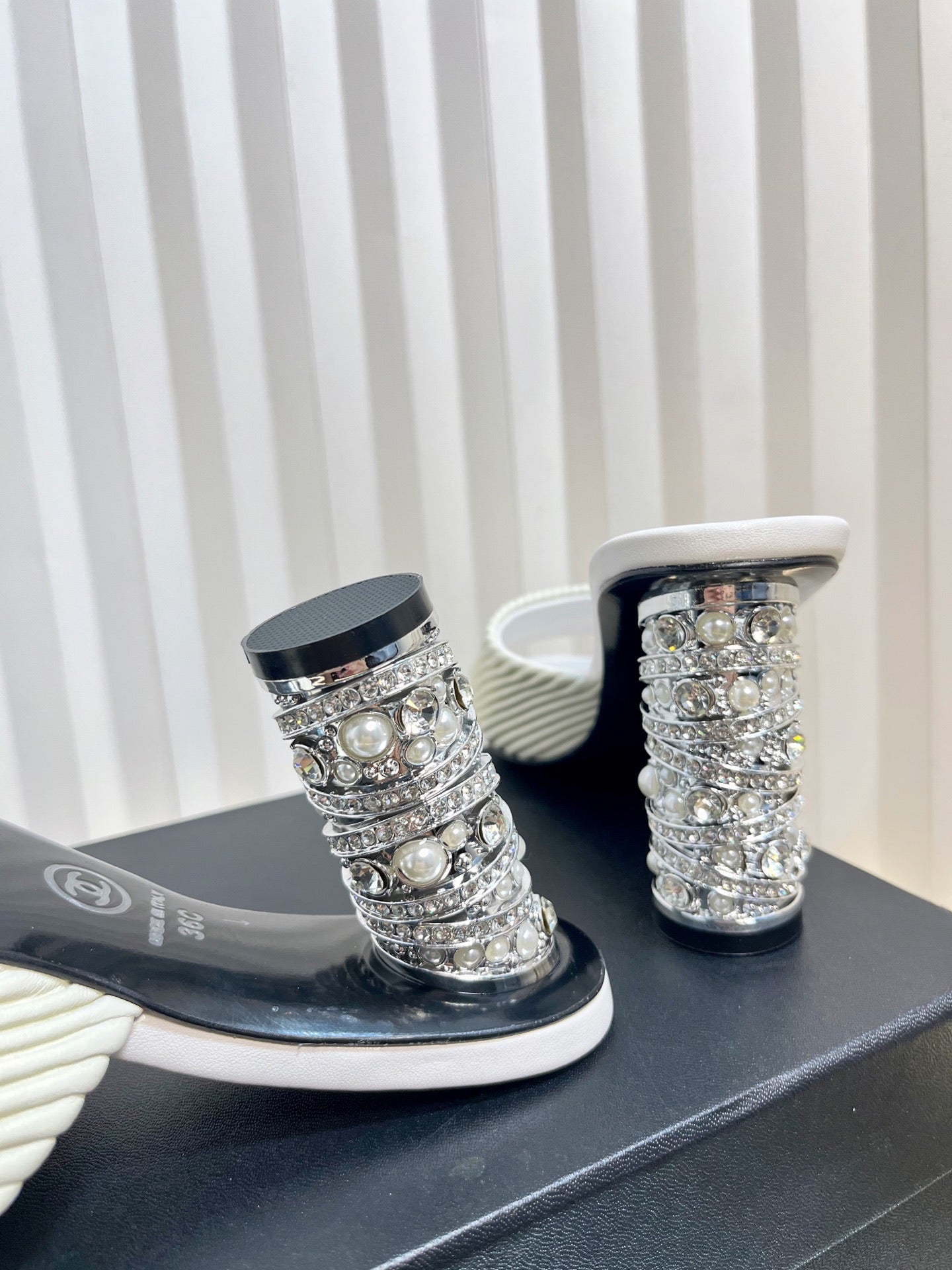 CHANEL 26S EMBELLISHED HEELED SANDALS 80 MM IN WHITE LAMBSKIN