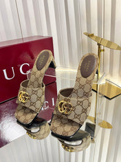 GUCCI 26S HIGH-HEELED SANDALS 45 MM IN WARM BEIGE CANVAS
