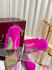 GUCCI 26S HIGH-HEELED SANDALS 100 MM IN DARK PINK SATIN