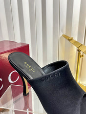 GUCCI 26S HIGH-HEELED SANDALS 100 MM IN BLACK SATIN