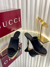 GUCCI 26S HIGH-HEELED SANDALS 100 MM IN BLACK SATIN