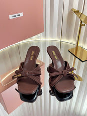 MIUMIU 26S MULE SANDALS 55MM IN DARK BROWN SUEDE WITH BOW