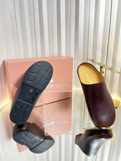 MIUMIU 26S CLOG MULES IN DARK BROWN CALFSKIN