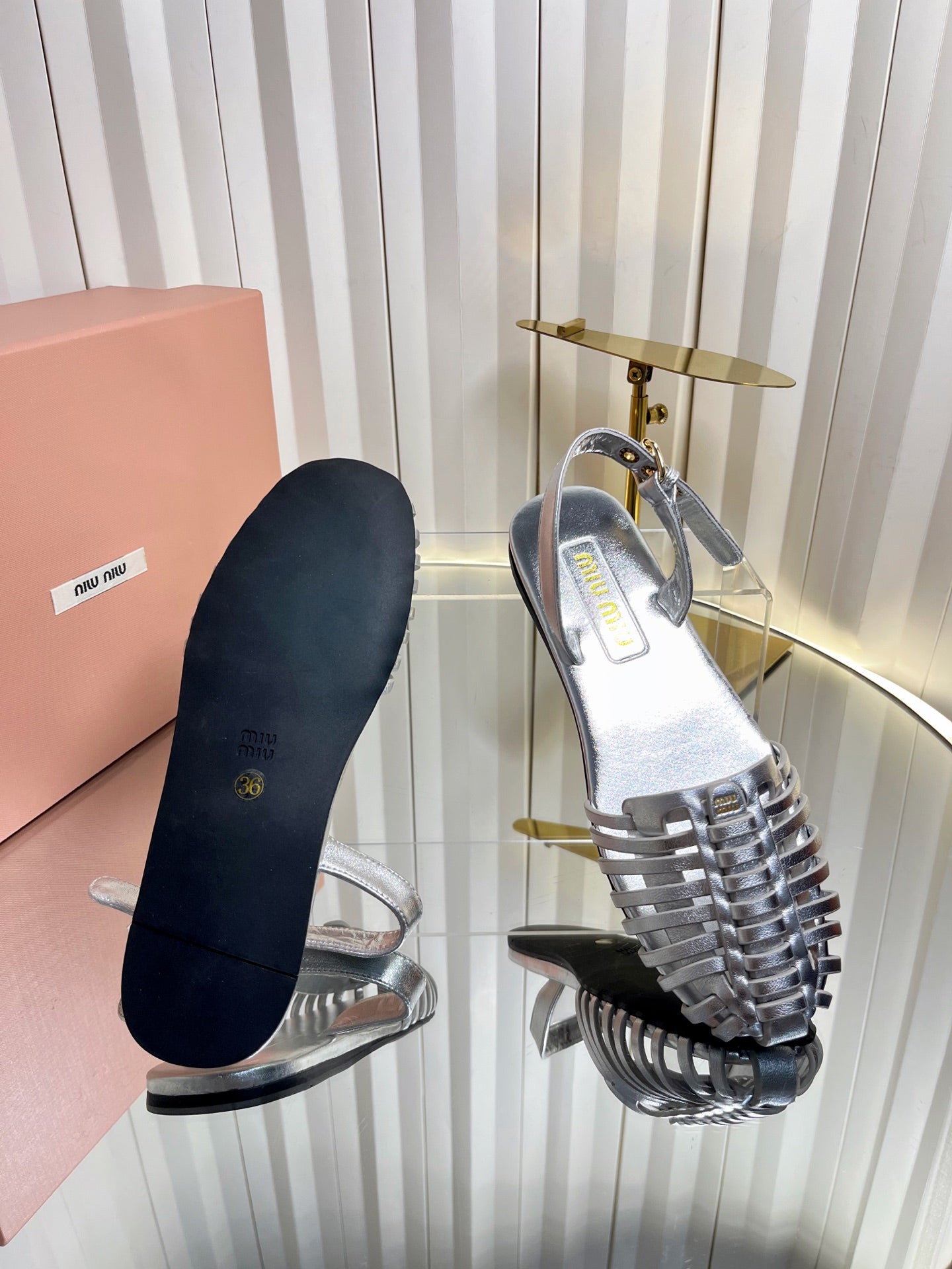 MIUMIU 26S SLINGBACK SANDALS IN SILVER CALFSKIN