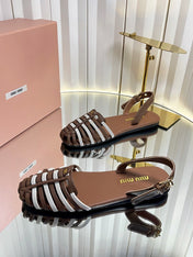 MIUMIU 26S SLINGBACK SANDALS IN DARK BROWN AND WHITE CALFSKIN
