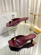 LOEWE 26S HEELED SANDALS 45 MM IN DARK RED CALFSKIN