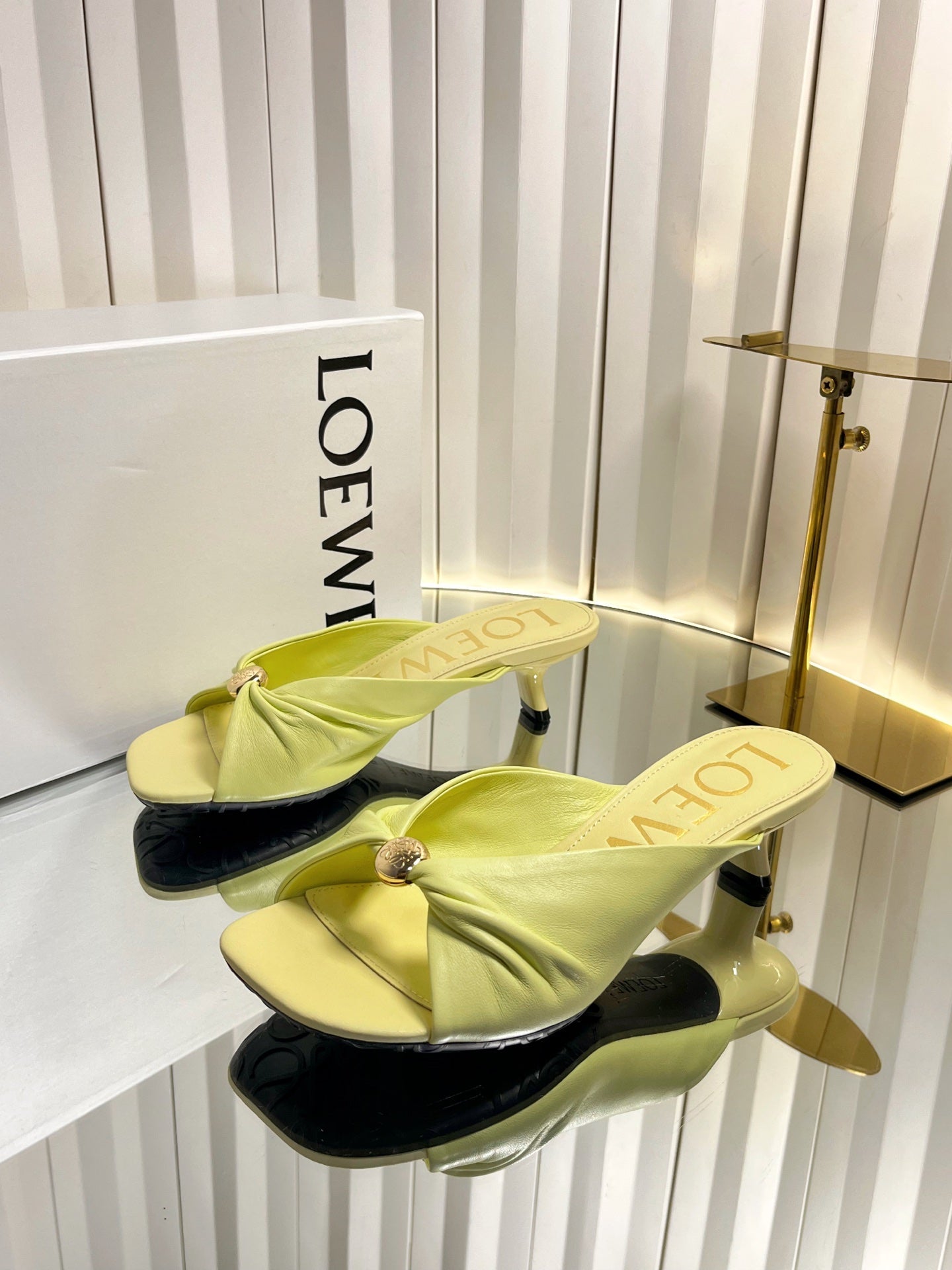 LOEWE 26S HEELED SANDALS 45 MM IN LIGHT YELLOW CALFSKIN