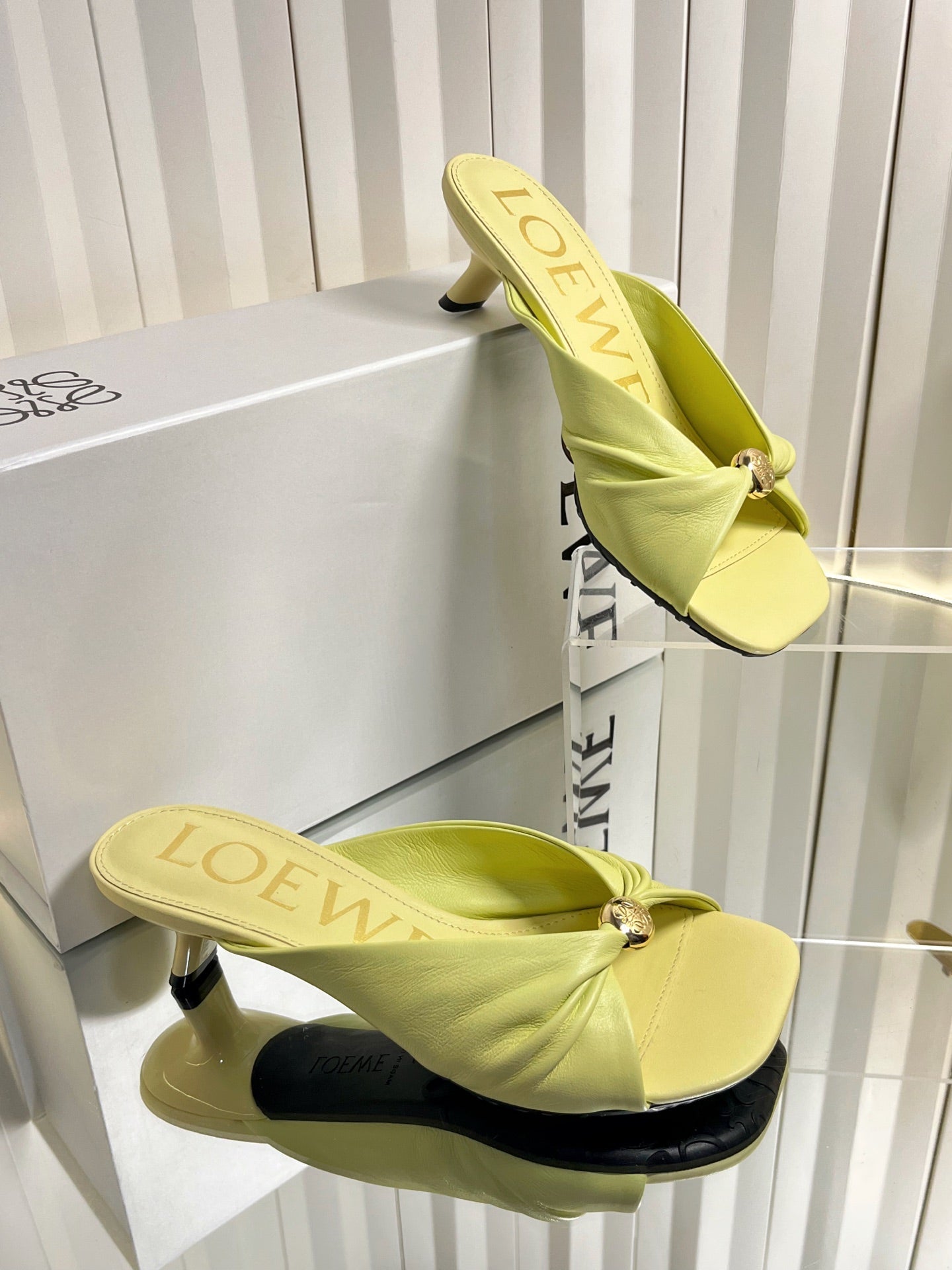 LOEWE 26S HEELED SANDALS 45 MM IN LIGHT YELLOW CALFSKIN