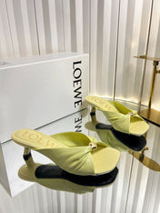 LOEWE 26S HEELED SANDALS 45 MM IN LIGHT YELLOW CALFSKIN