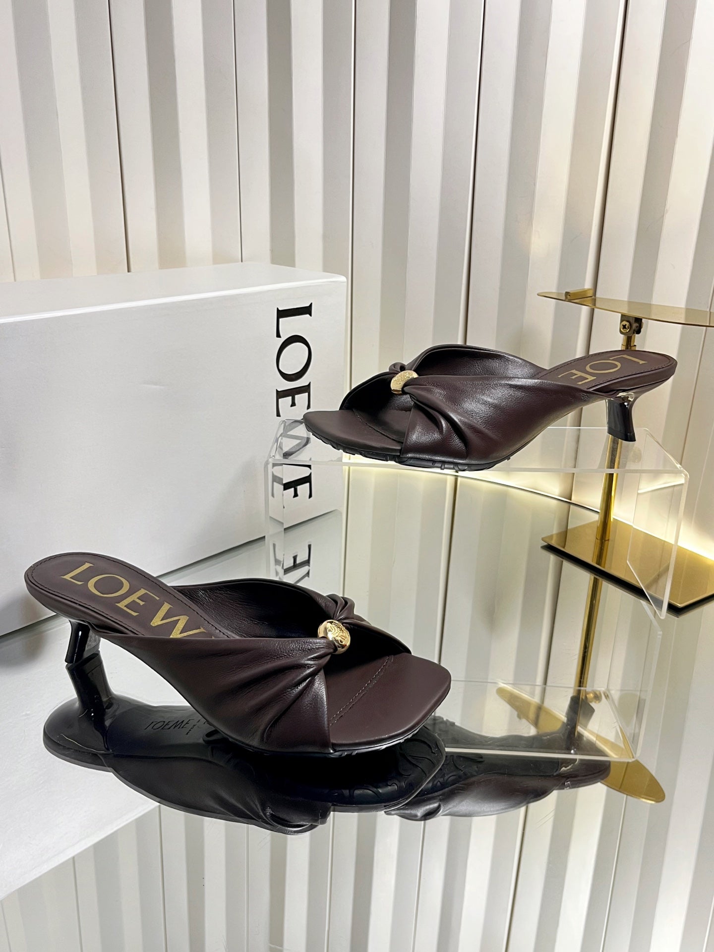 LOEWE 26S HEELED SANDALS 45 MM IN DARK BROWN CALFSKIN