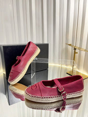 CHANEL 26S ESPADRILLE MARY JANE SHOES IN DARK RED LAMBSKIN