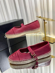 CHANEL 26S ESPADRILLE MARY JANE SHOES IN DARK RED LAMBSKIN