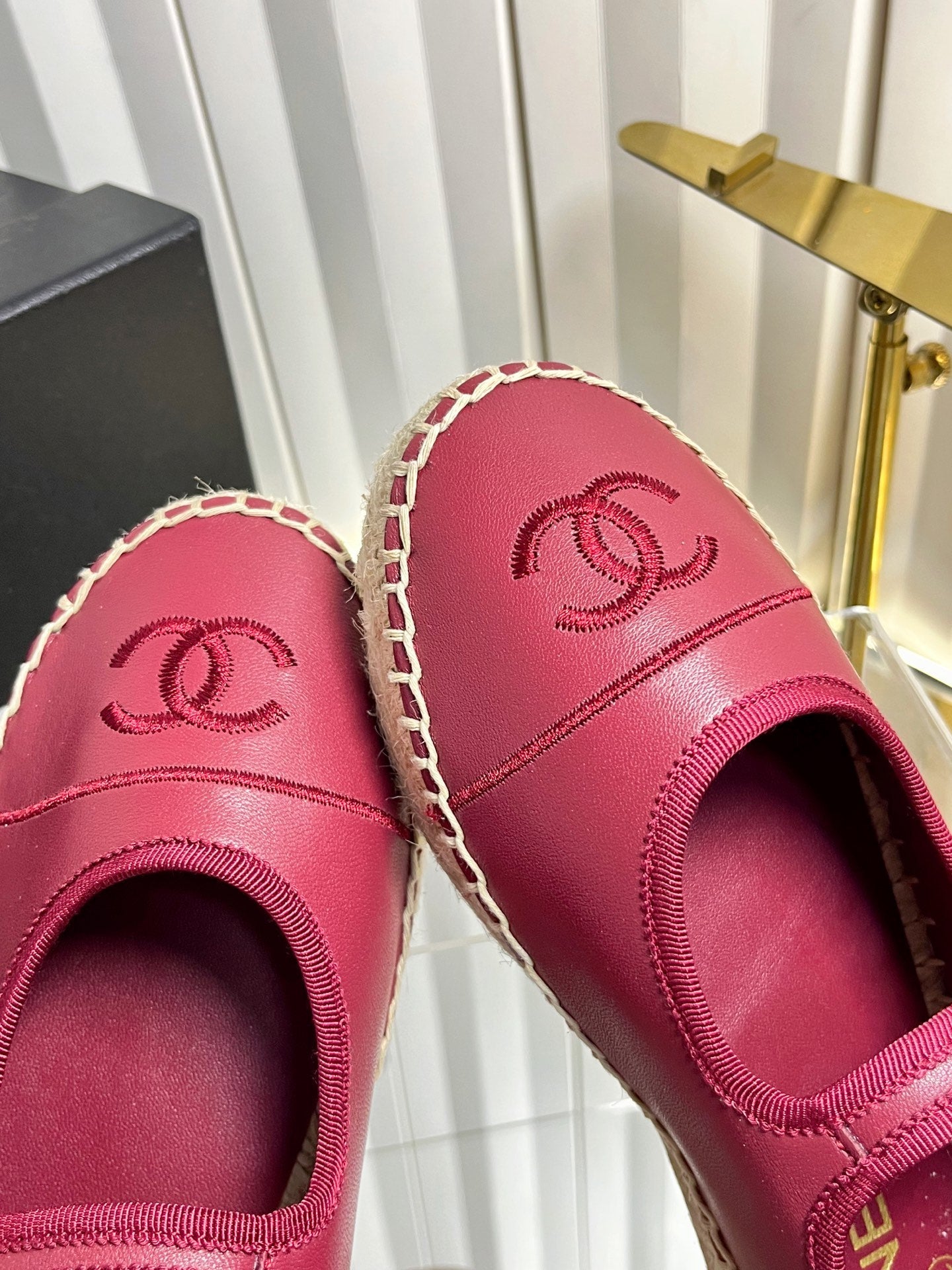 CHANEL 26S ESPADRILLE MARY JANE SHOES IN DARK RED LAMBSKIN