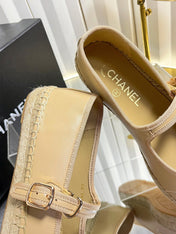 CHANEL 26S ESPADRILLE MARY JANE SHOES IN BEIGE LAMBSKIN