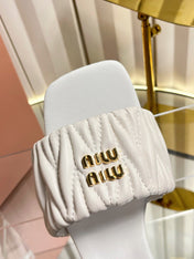 MIUMIU 26S PADDED MATELASSE MULE HEELS 65MM IN WHITE CALFSKIN GOLD HARDWARE