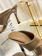 LOEWE 26S HEELED THONG SANDALS 90 MM IN CAMEL BROWN CALFSKIN