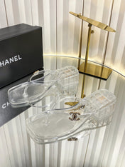 CHANEL 26S THONG SANDALS IN TRANSPARENT WHITE PVC