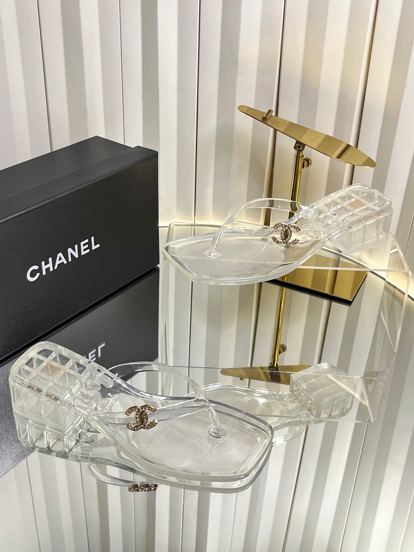 CHANEL 26S THONG SANDALS IN TRANSPARENT WHITE PVC