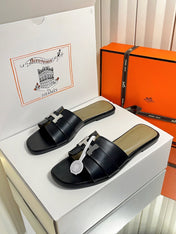 HM 26S ORAN SANDALS IN BLACK CALFSKIN SILVER HARDWARE