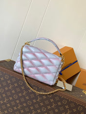 LV 25S GO-14 MM 23 IN LAVENDER GRAY QUILTED LAMBSKIN GOLD HARDWARE