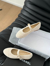 MARY JANE SHOES BEIGE CREAM CORDUROY TWILL FABRIC
