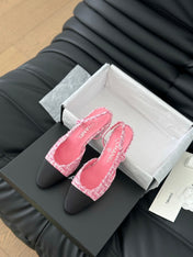 HIGH SLINGBACK IN LIGHT PINK TWEED AND BLACK LAMBSKIN