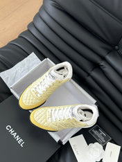 CC SNEAKER IN LIGHT YELLOW MIX WHITE EMBROIDERED LAMBSKIN
